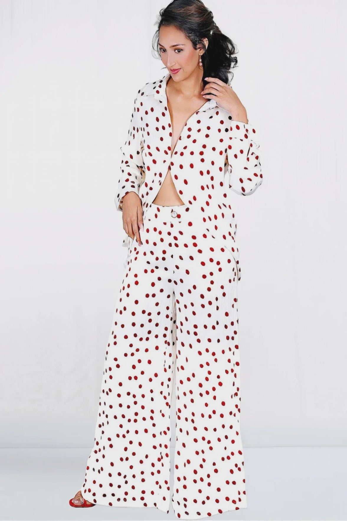 Sloan Long Sleeve Button Down Pajama Inspired Top
