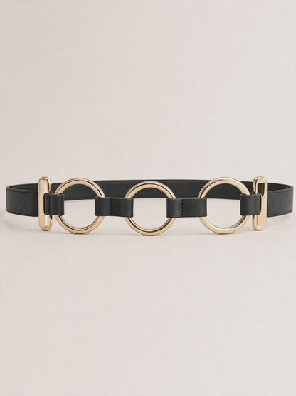 Three Ring Gold Loop Leather Belt
