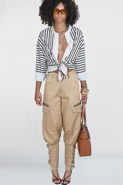 GRL Signature Snap Cargo Criss Cross Ankle Chino Pant