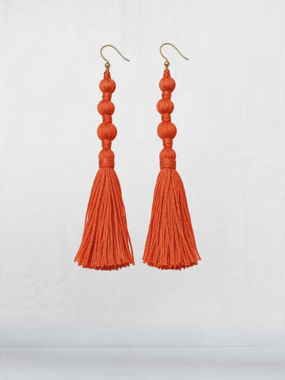 Tangerine Long Tassel Drop Earrings