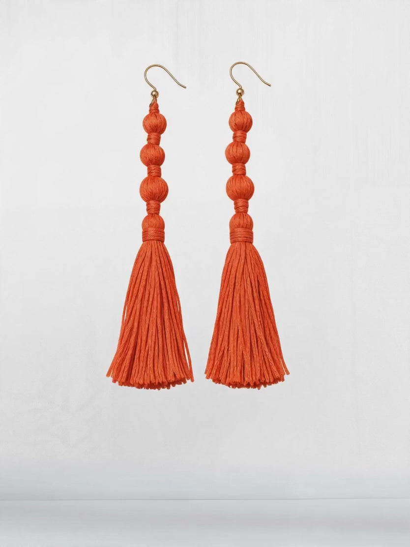 Tangerine Long Tassel Drop Earrings