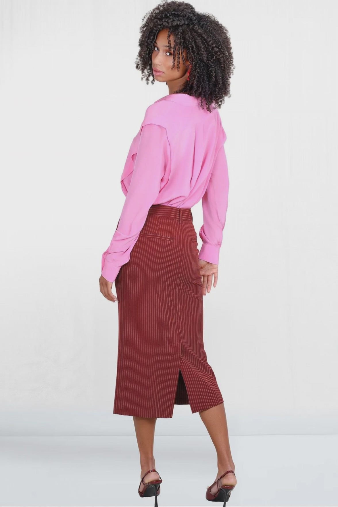 Layla Pinstripe Slit Front Midi Pocket Skirt