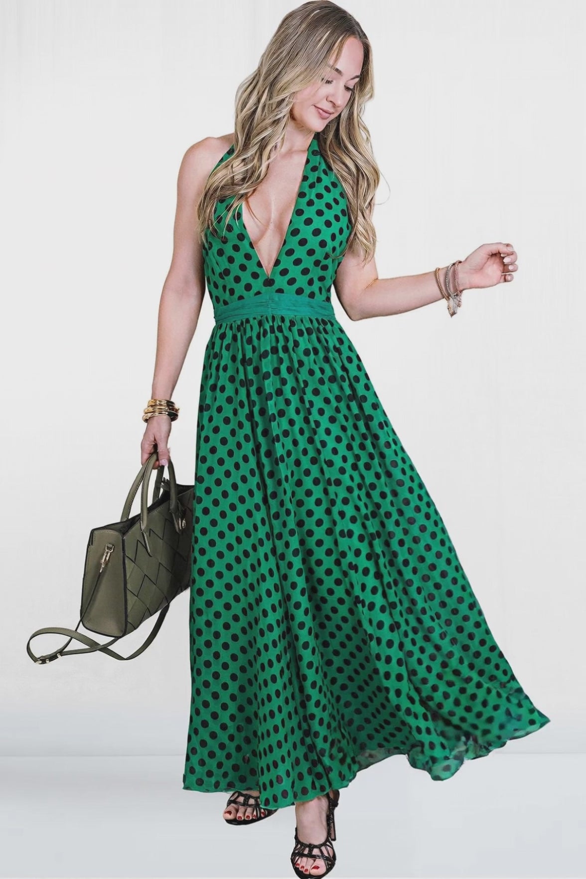 Jazzie Halter Tie Polka Dot Dress