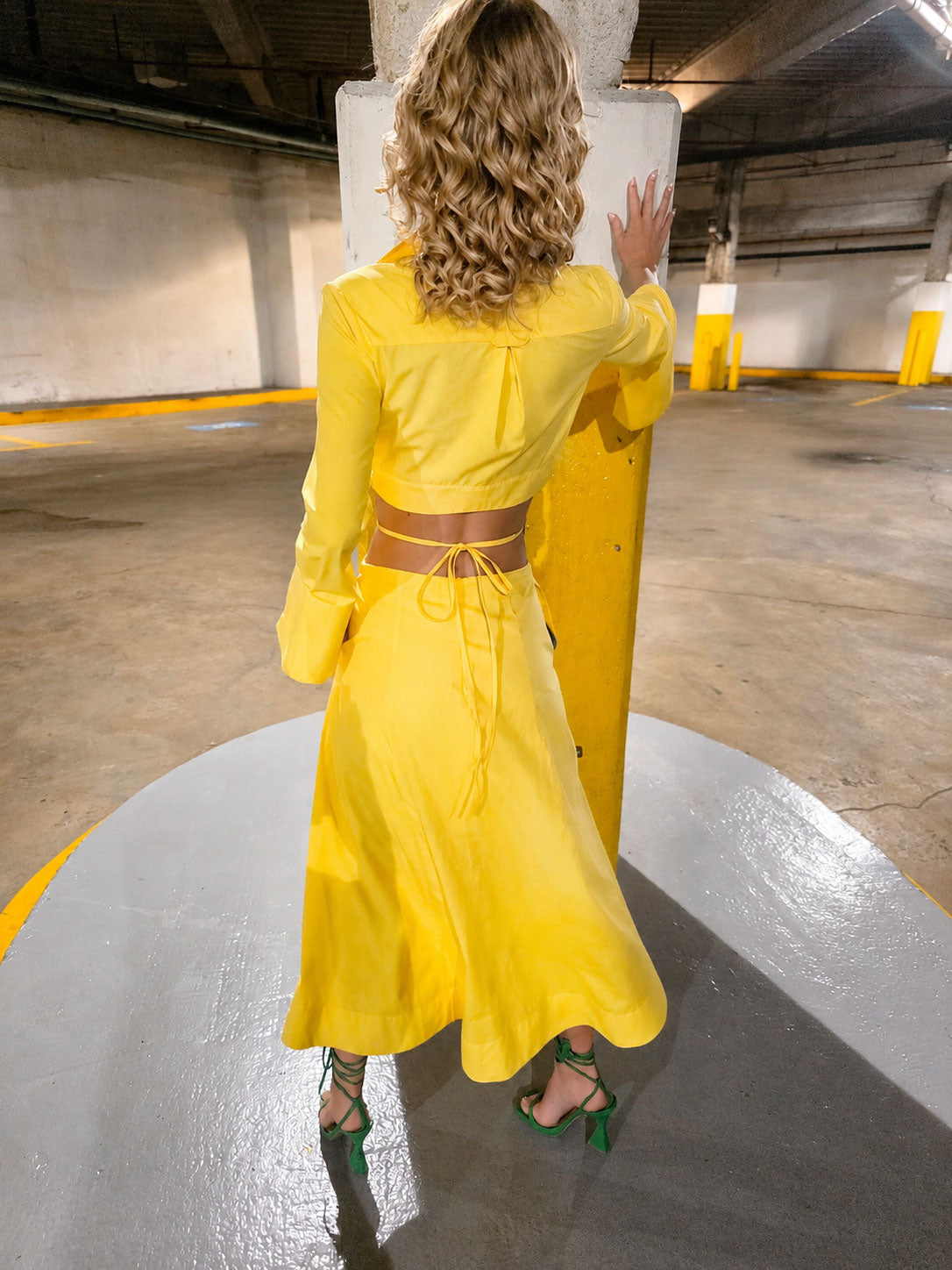 Peacock Yello Long Sleeve Side Cutout Dress