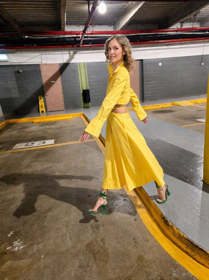 Peacock Yello Long Sleeve Side Cutout Dress