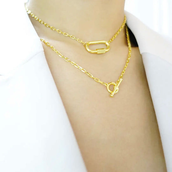 18k Gold Carabiner Paper Clip Link Chain Necklace