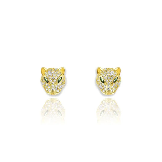 CZ Diamond Panther Stud Earrings