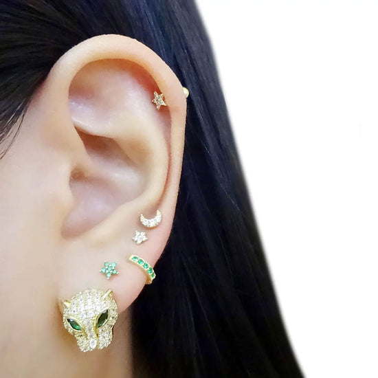 CZ Diamond Panther Stud Earrings