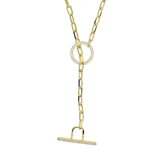 CZ Diamond Paper Clip Toggle Clasp Necklace
