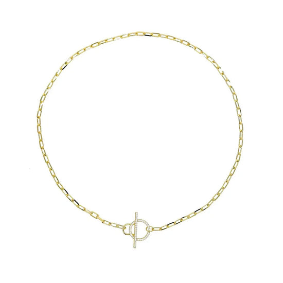 CZ Diamond Paper Clip Toggle Clasp Necklace