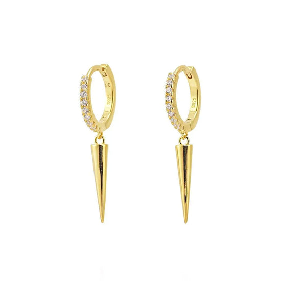 Dangling Spike CZ Huggie Hoops