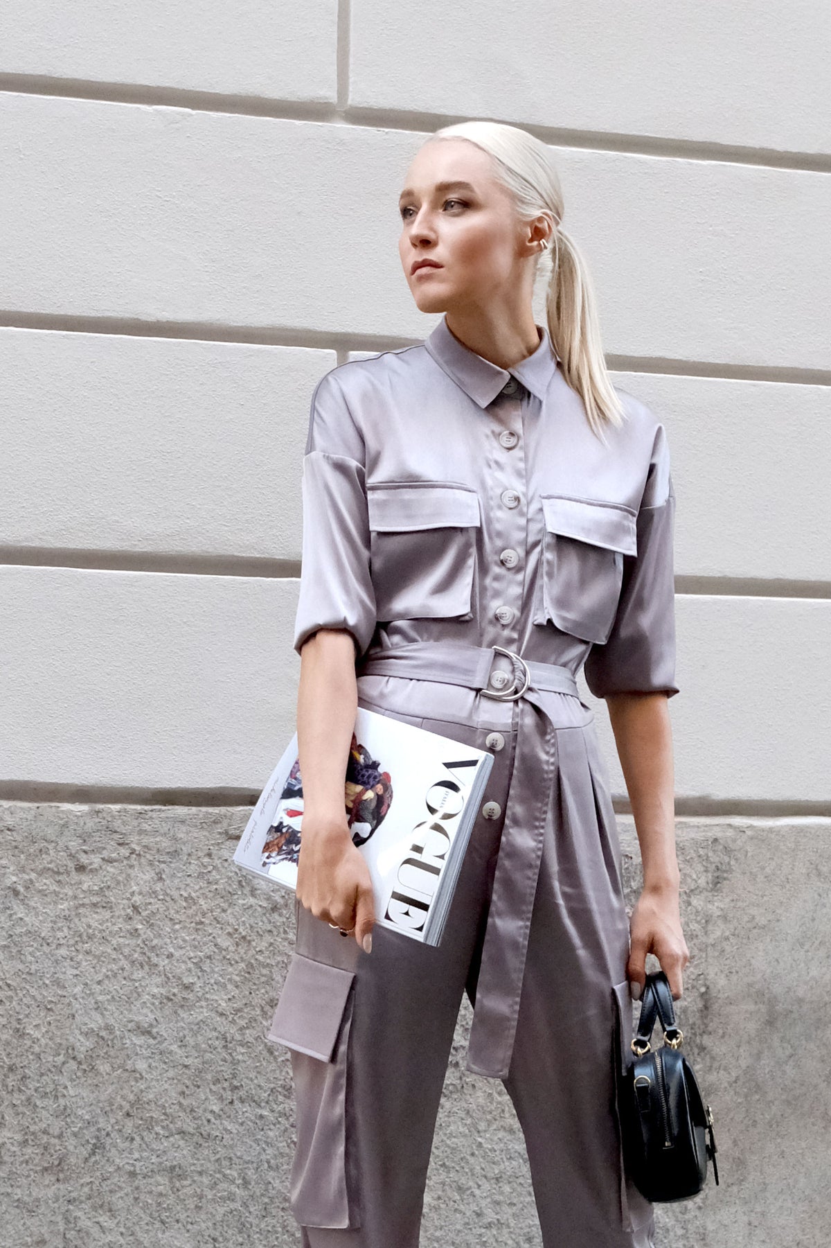 Milano Straight Leg Button Down Silky Cargo Jumpsuit