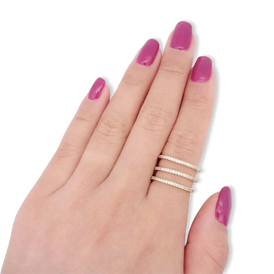 Gold CZ Diamond Triple Row Open Ring