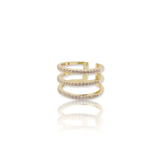 Gold CZ Diamond Triple Row Open Ring