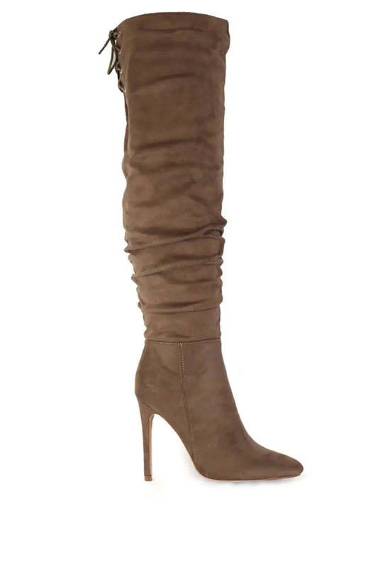 Ruched Suede Thigh High Boot